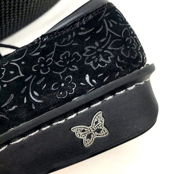 Alegria Bree Black Leather Floral Tooled Lace Up Sprigs Support Oxford Shoes - Picture 14 of 16